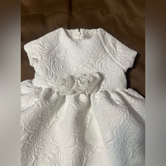 Charming White Textured Kids Dress - Picture 2 of 9